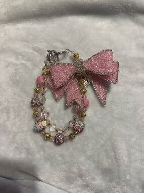 Hand Made Pink Bow Beaded Keychain Charm